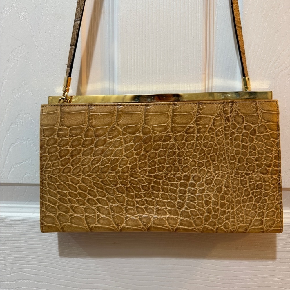 Rene New York VINTAGE Elegant Tan Crocodile-Embossed Purse immaculate condition - Picture 4 of 11